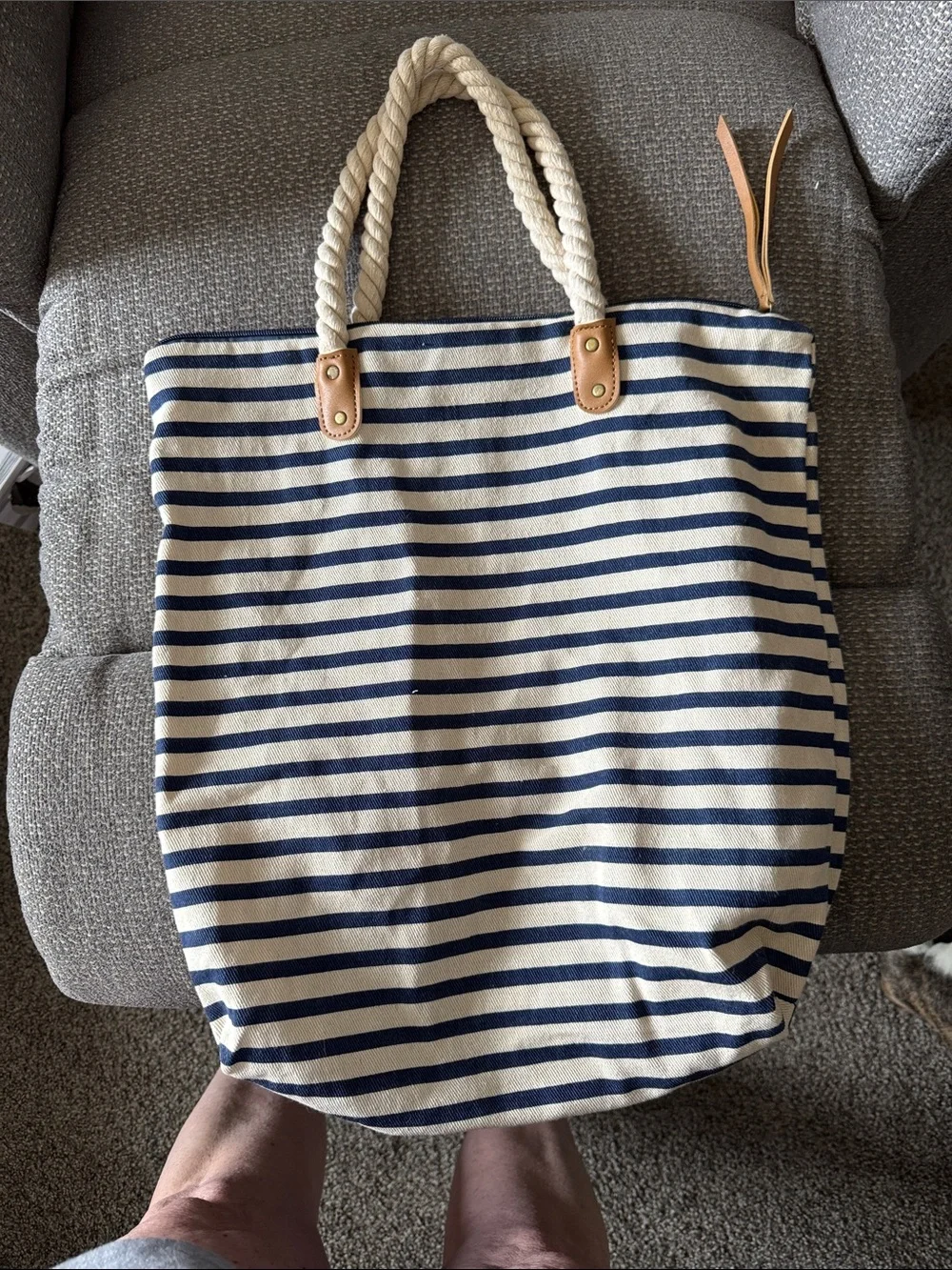 Summer & Rose Striped Navy and Cream Tote Bag with Rope Handles